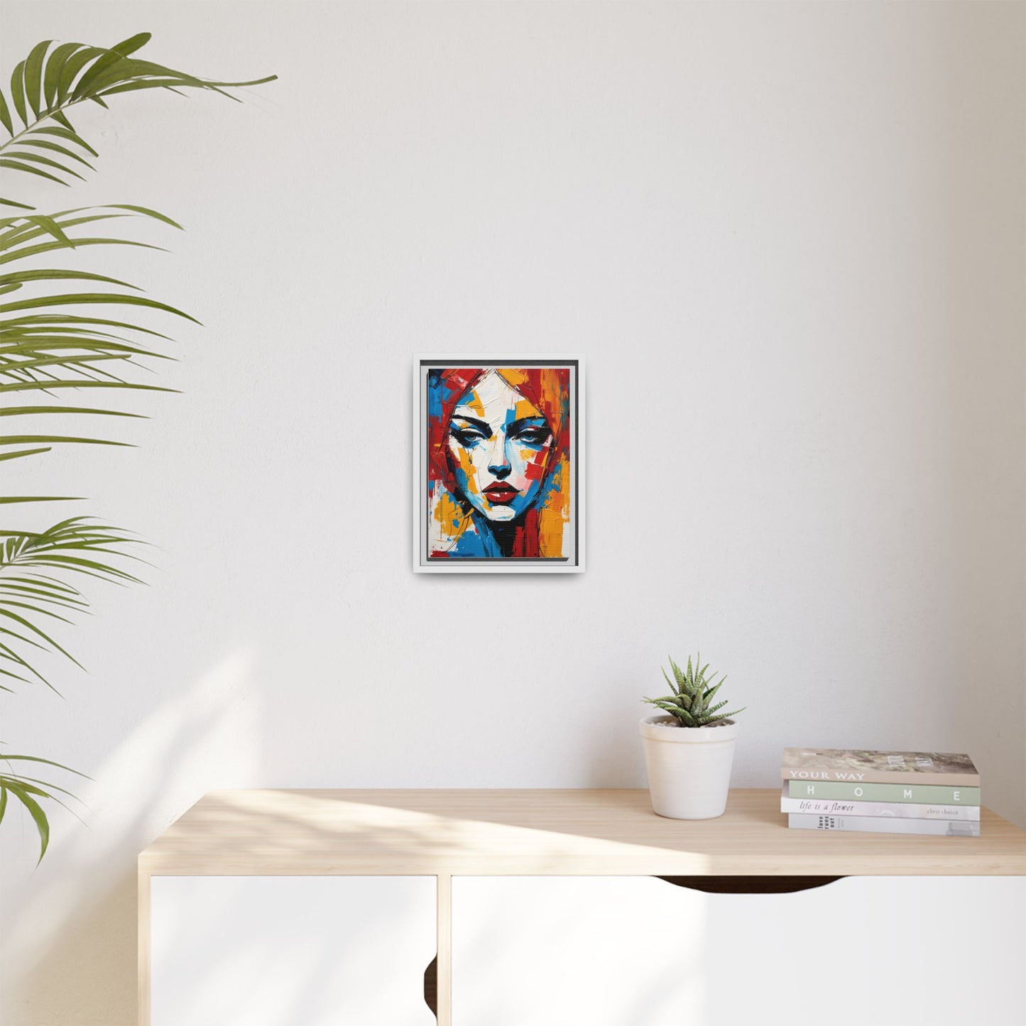 Framed Abstract Portrait Canvas — Colorful Female Face Wall Art