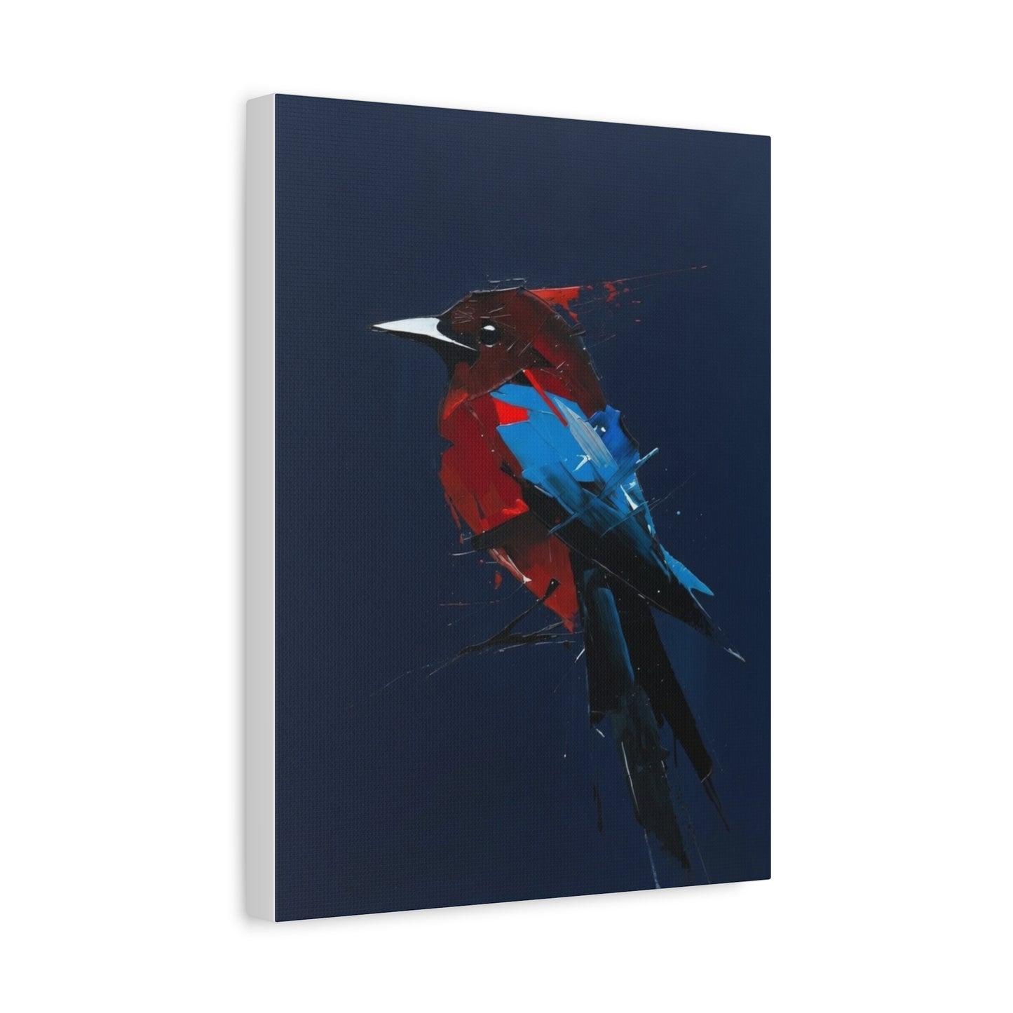 Abstract Red & Blue Bird Canvas Print — Matte Stretched Wall Art