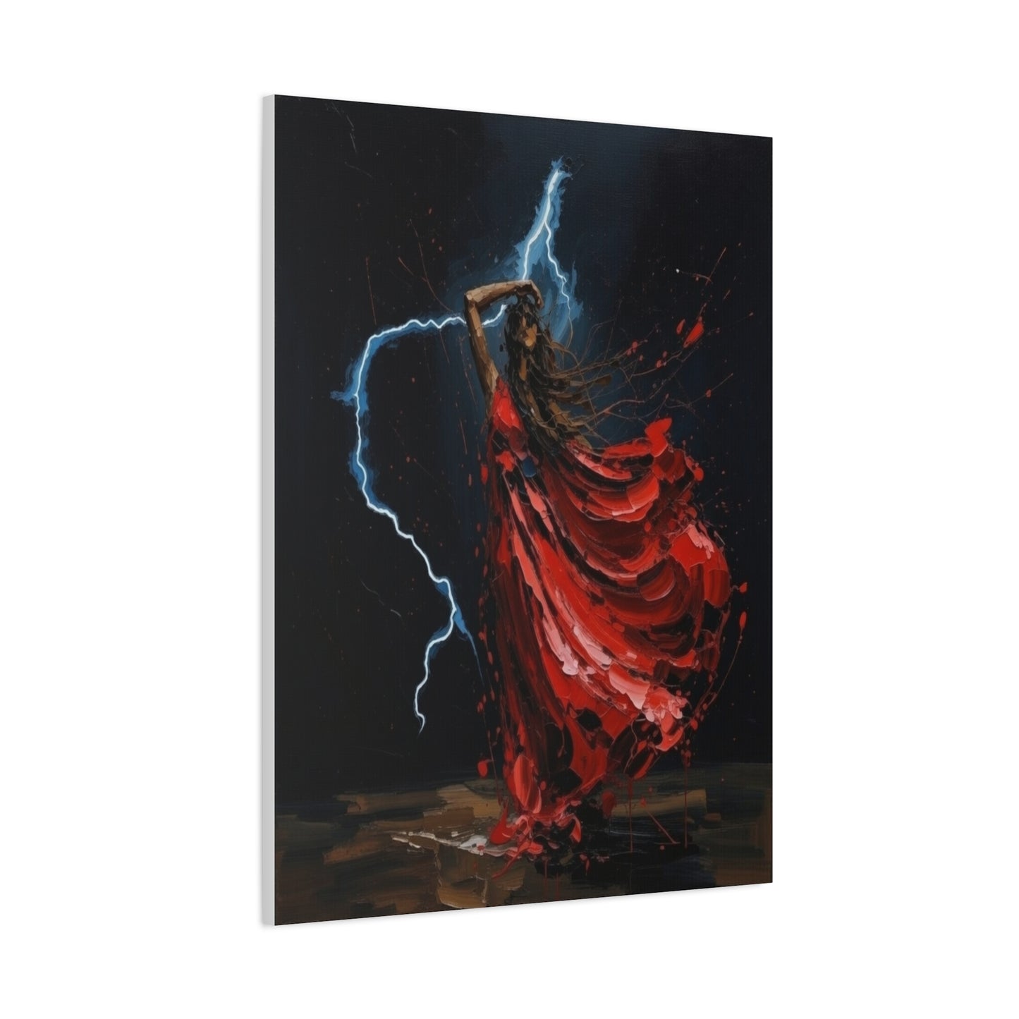 Red Dance Lightning - Matte Stretched Canvas Art