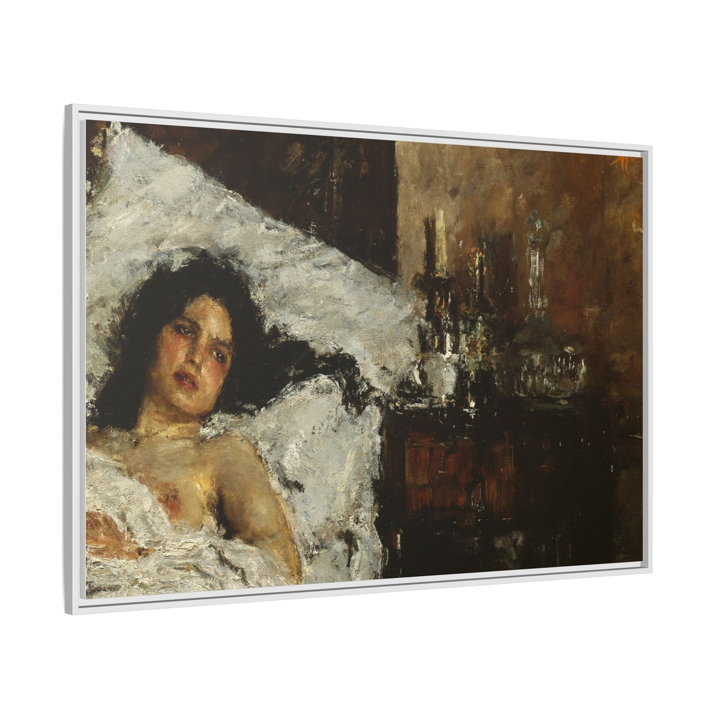 Resting by Antonio Mancini Framed Matte Canvas Wall Art Print