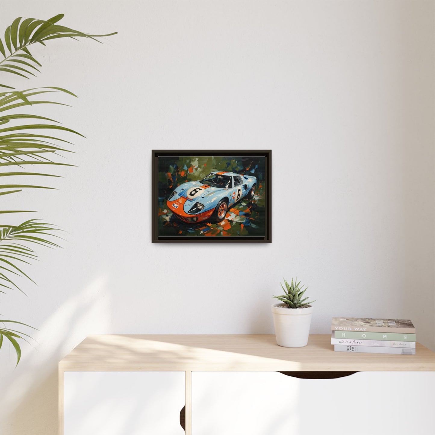 Gulf Racing GT40 Matte Framed Canvas — Vintage Sports Car Wall Art