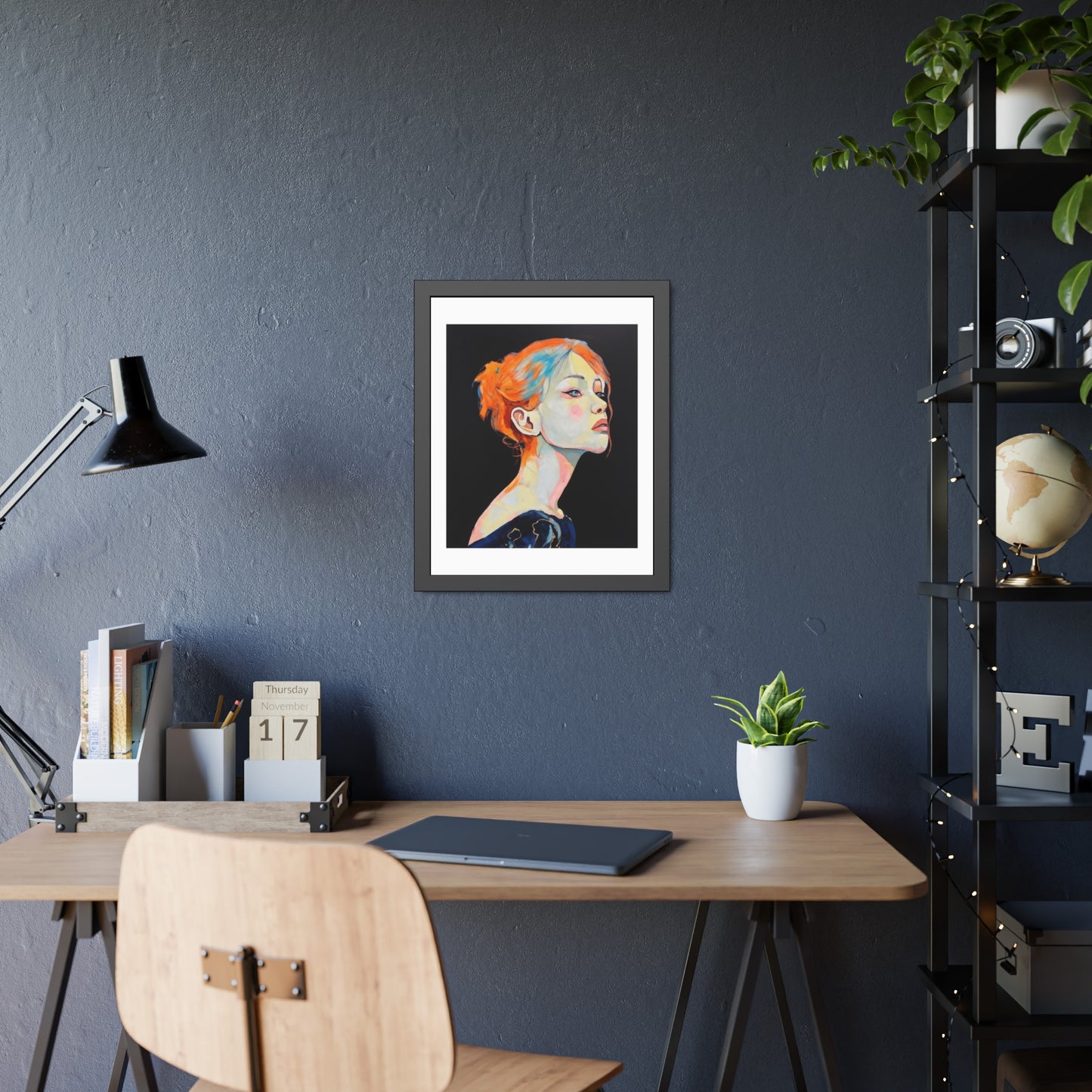 Framed Art Print — Colorful Portrait of Red‑Haired Woman