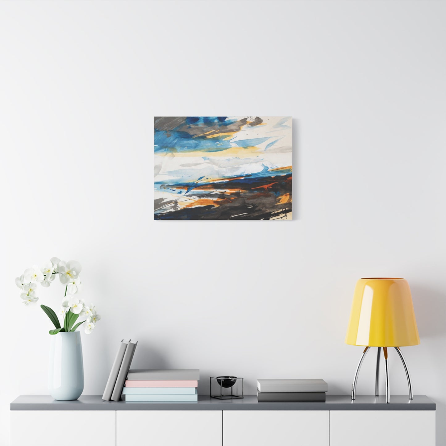 Abstract Oceanic Canvas Print — Blue & Amber Stretched Wall Art