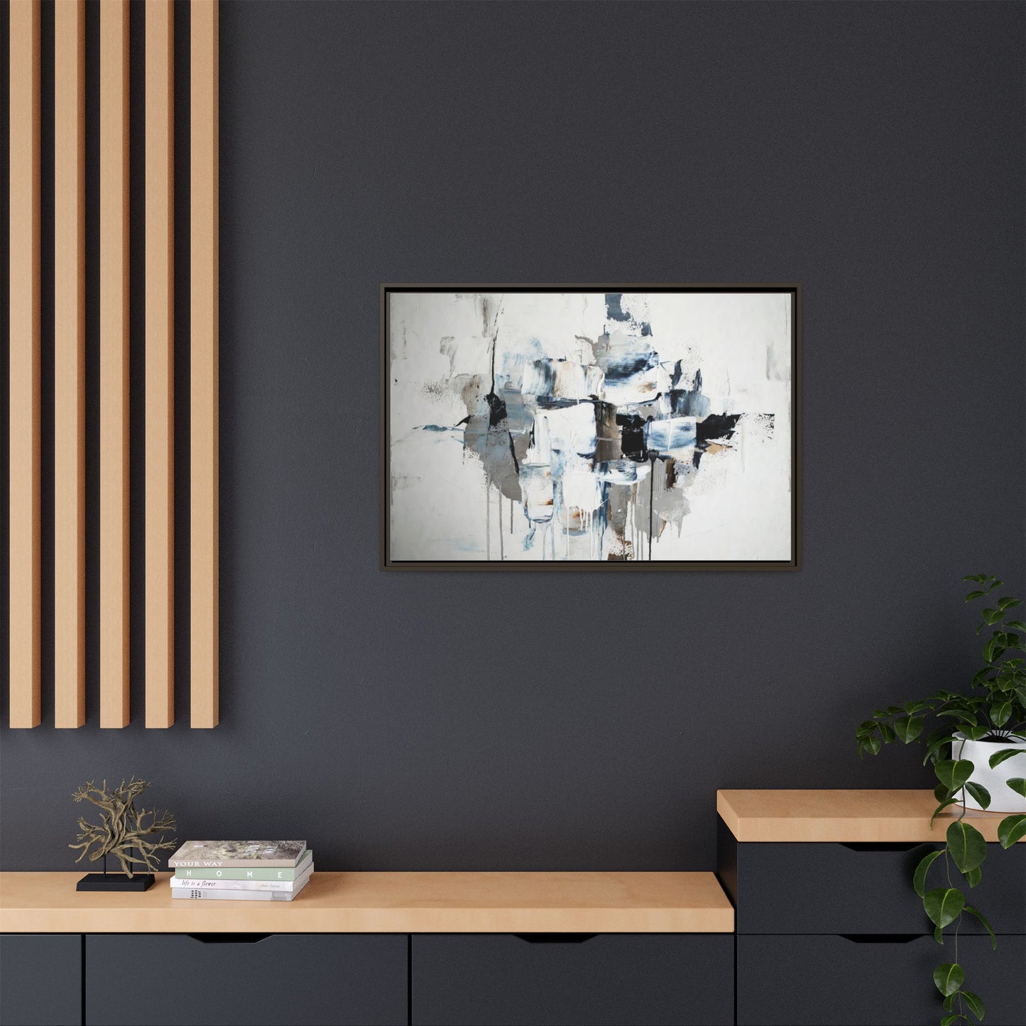 Framed Abstract Canvas Art — Blue Neutral Modern Wall Print