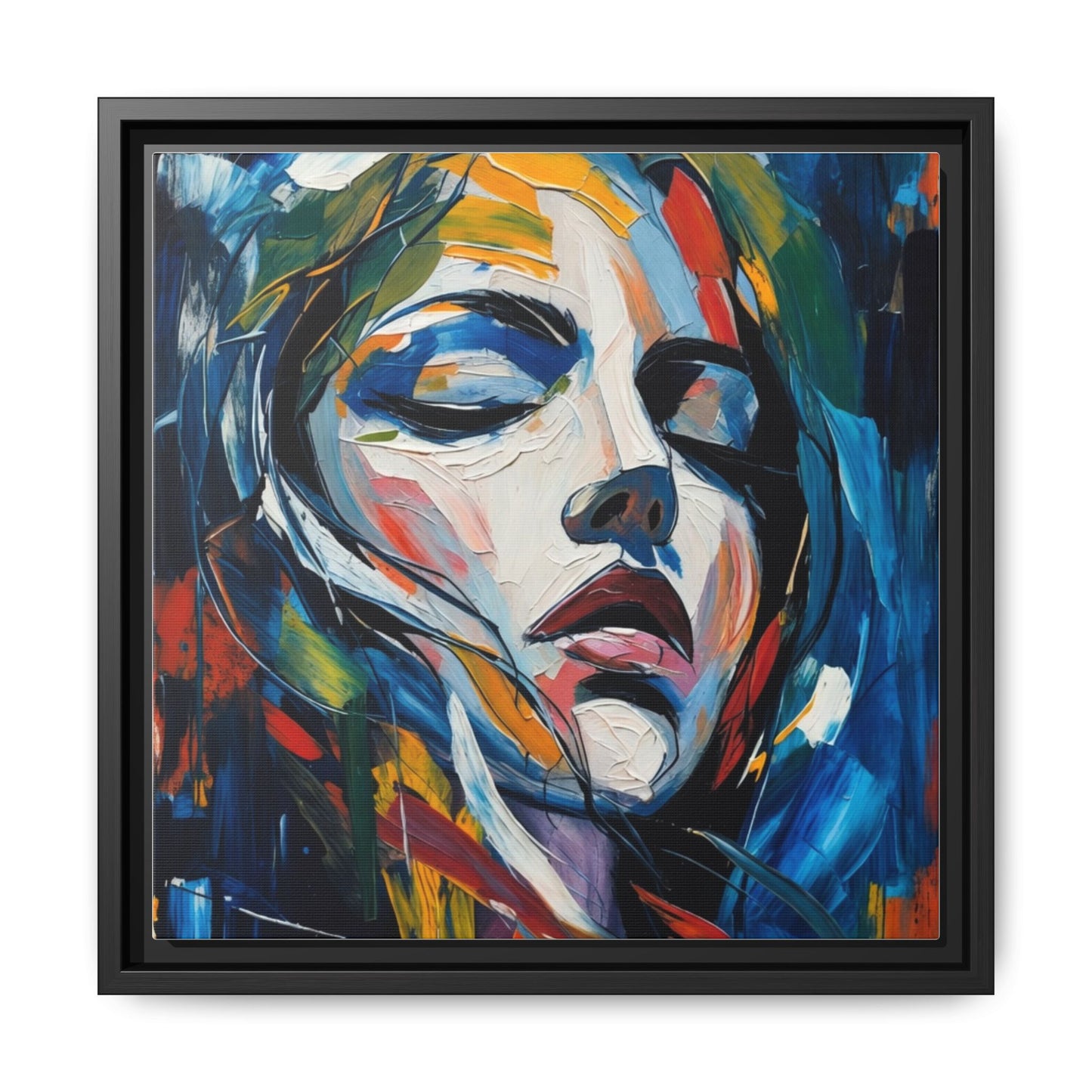 Abstract Colorful Woman Portrait — Framed Matte Canvas Wall Art
