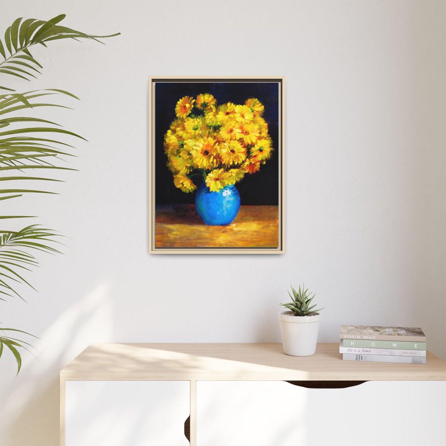 Yellow Daisy Bouquet Matte Canvas Framed Wall Art
