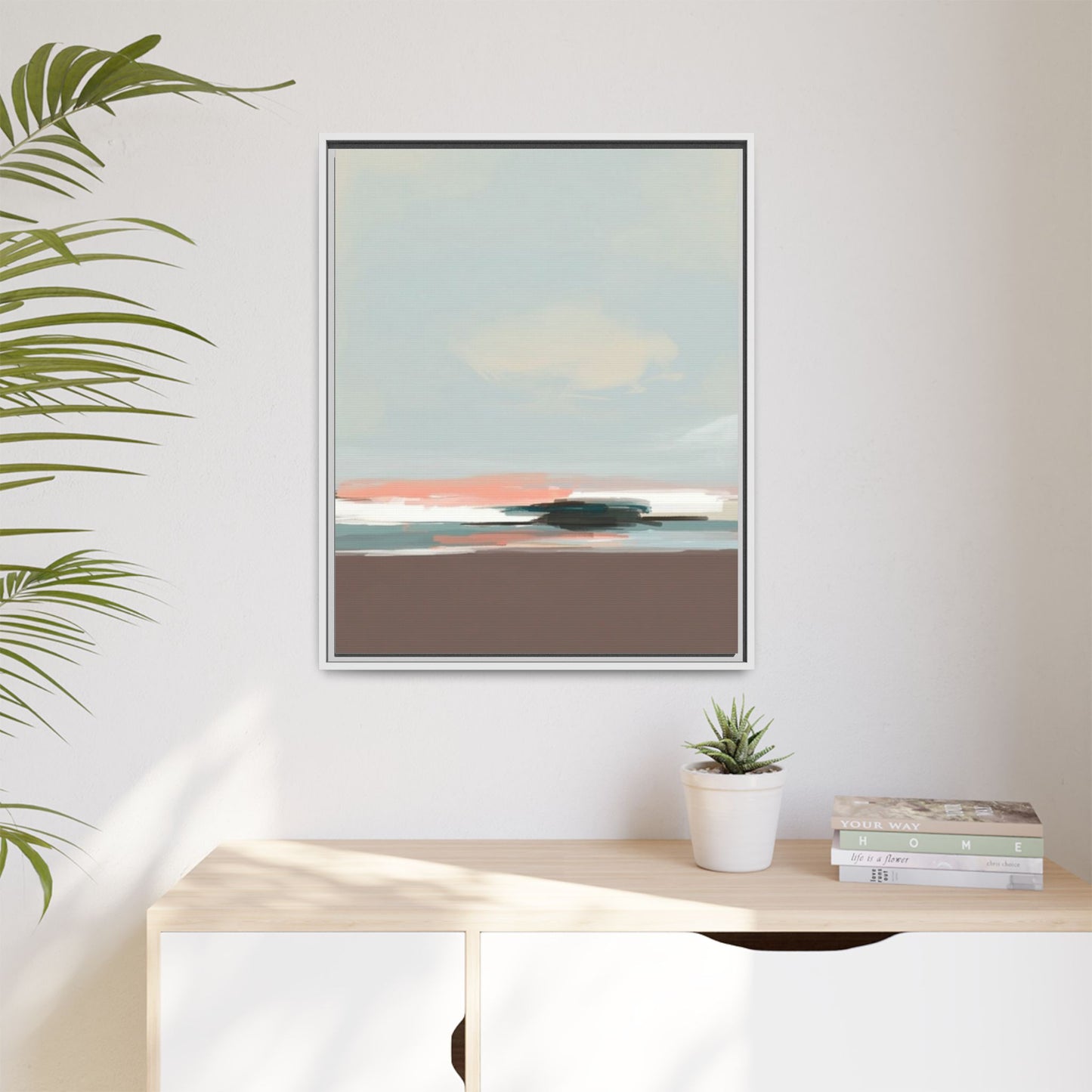 Framed Matte Canvas Print — Soft Coastal Abstract Landscape