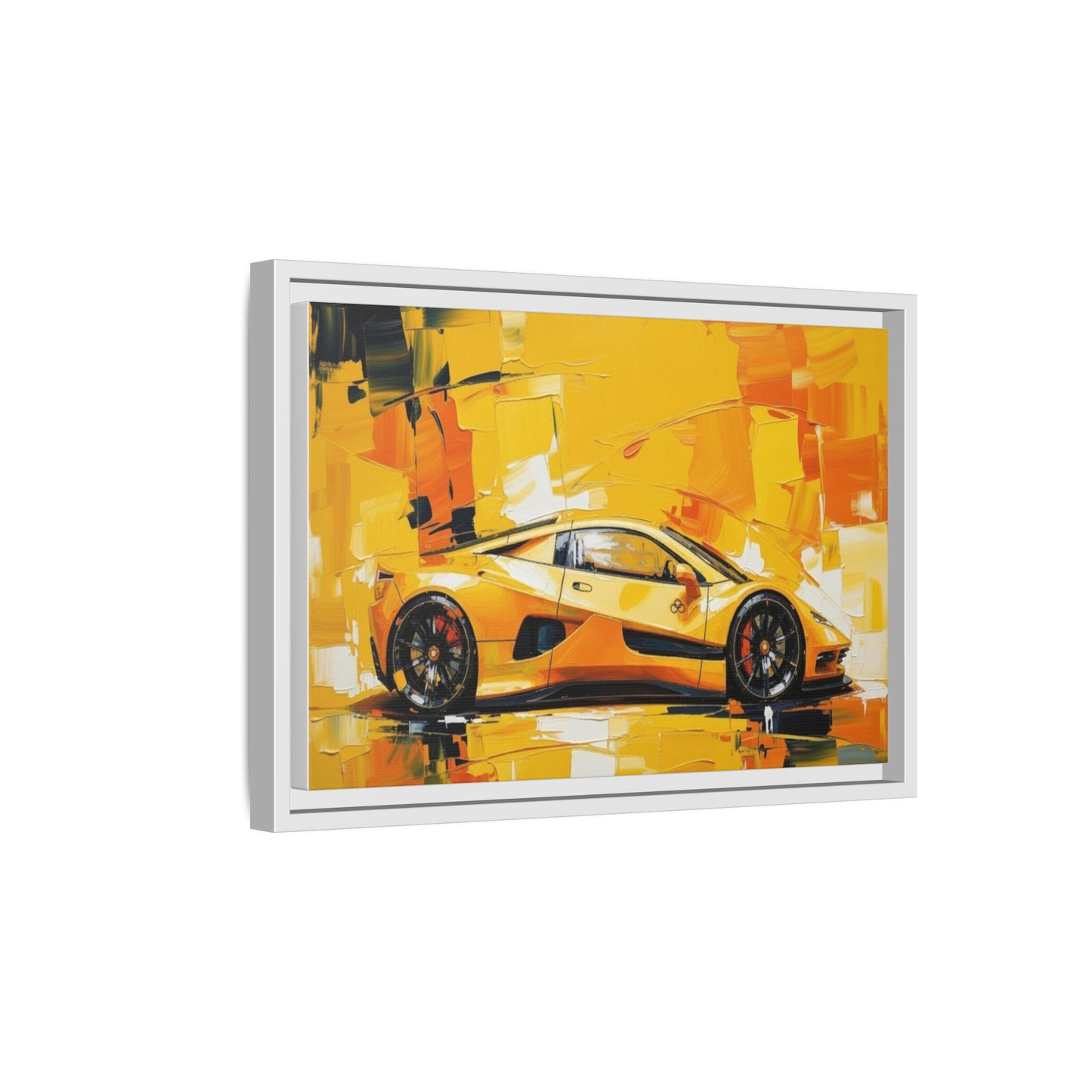 Yellow Sports Car Abstract Matte Canvas Framed Print