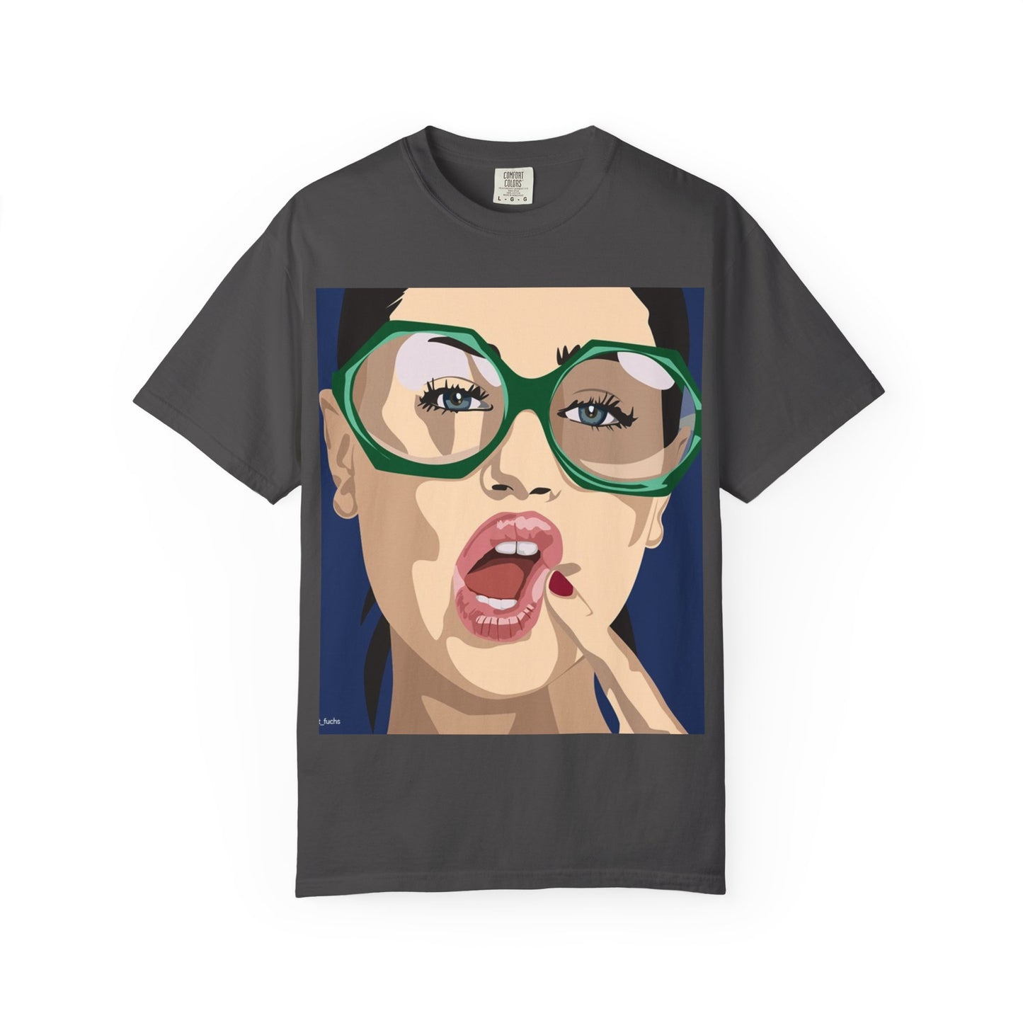 Pop Art Woman Graphic T‑Shirt — Retro Chic Green Glasses Design