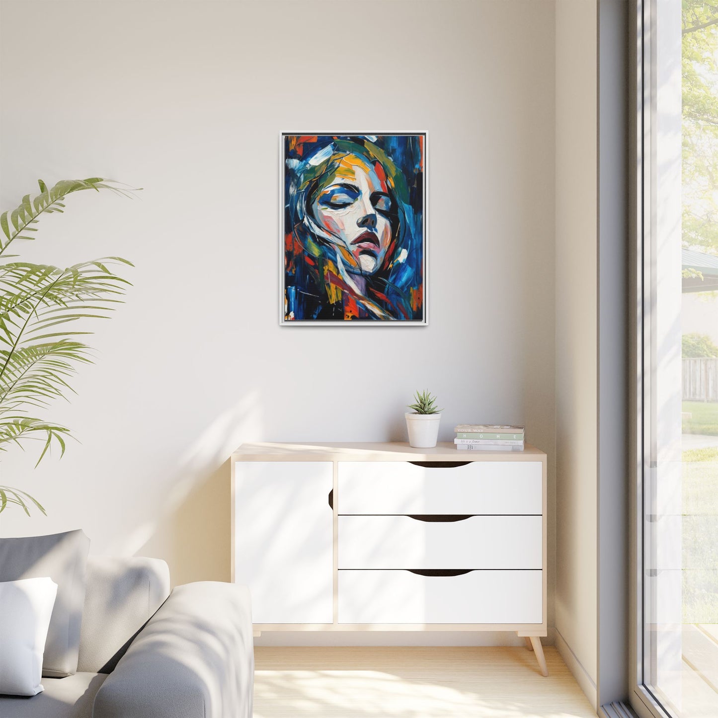 Abstract Colorful Woman Portrait — Framed Matte Canvas Wall Art