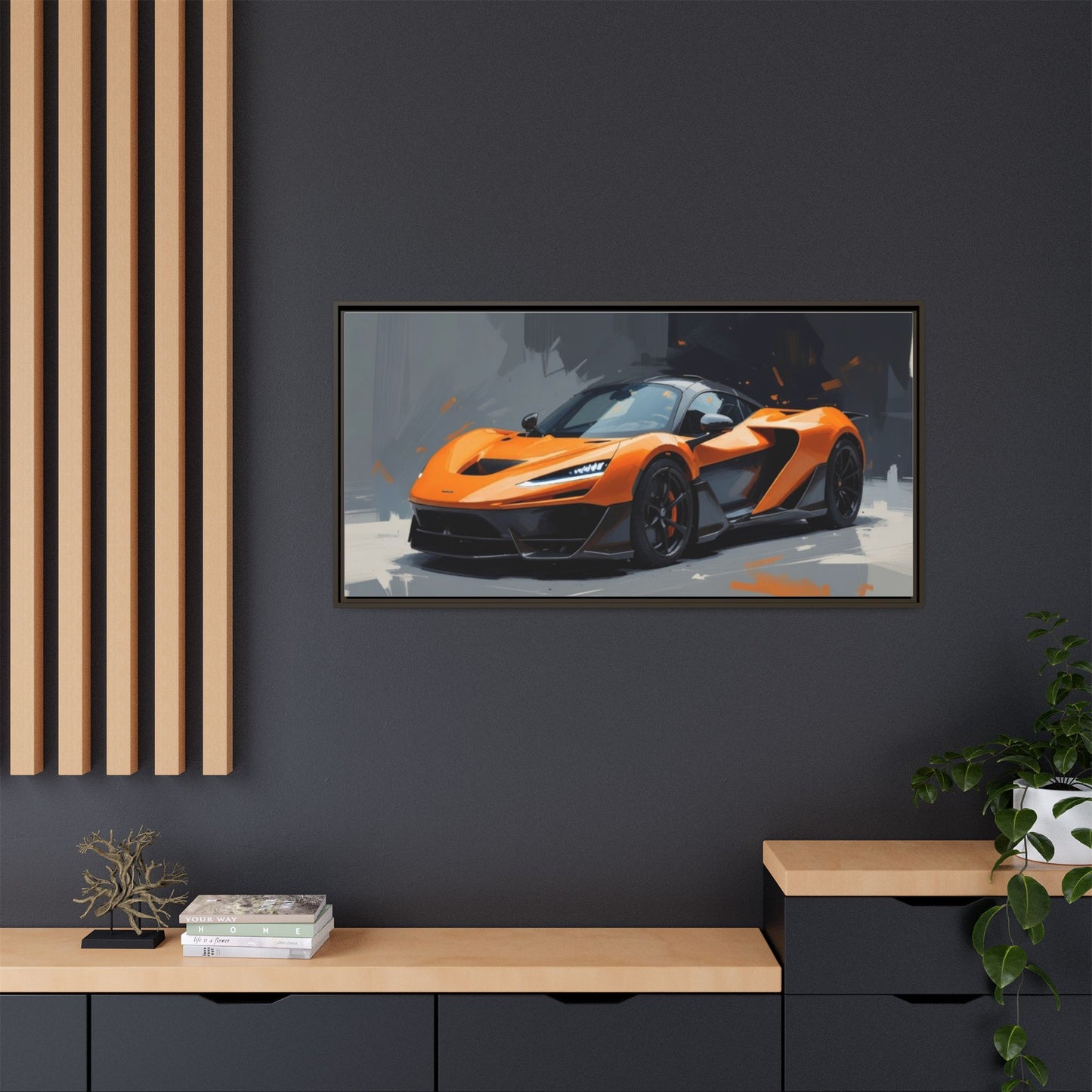Framed Matte Canvas — Orange Sports Car Print