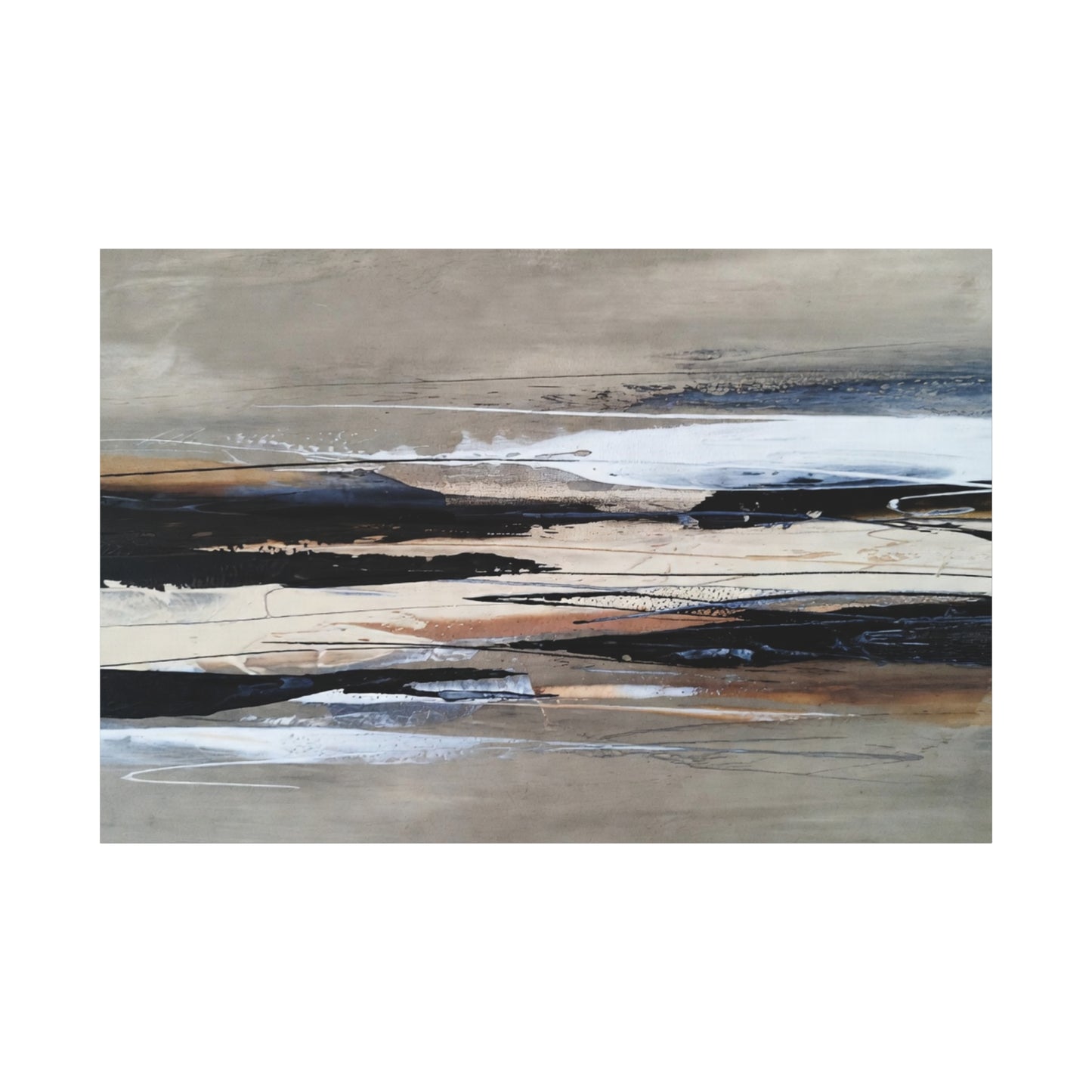 Abstract Coastal Landscape Canvas — Neutral Tones Matte Stretched Wall Art