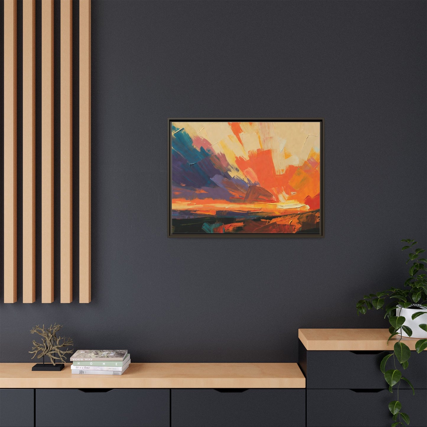 Framed Abstract Sunset Canvas Art – Multicolor Matte Wall Decor