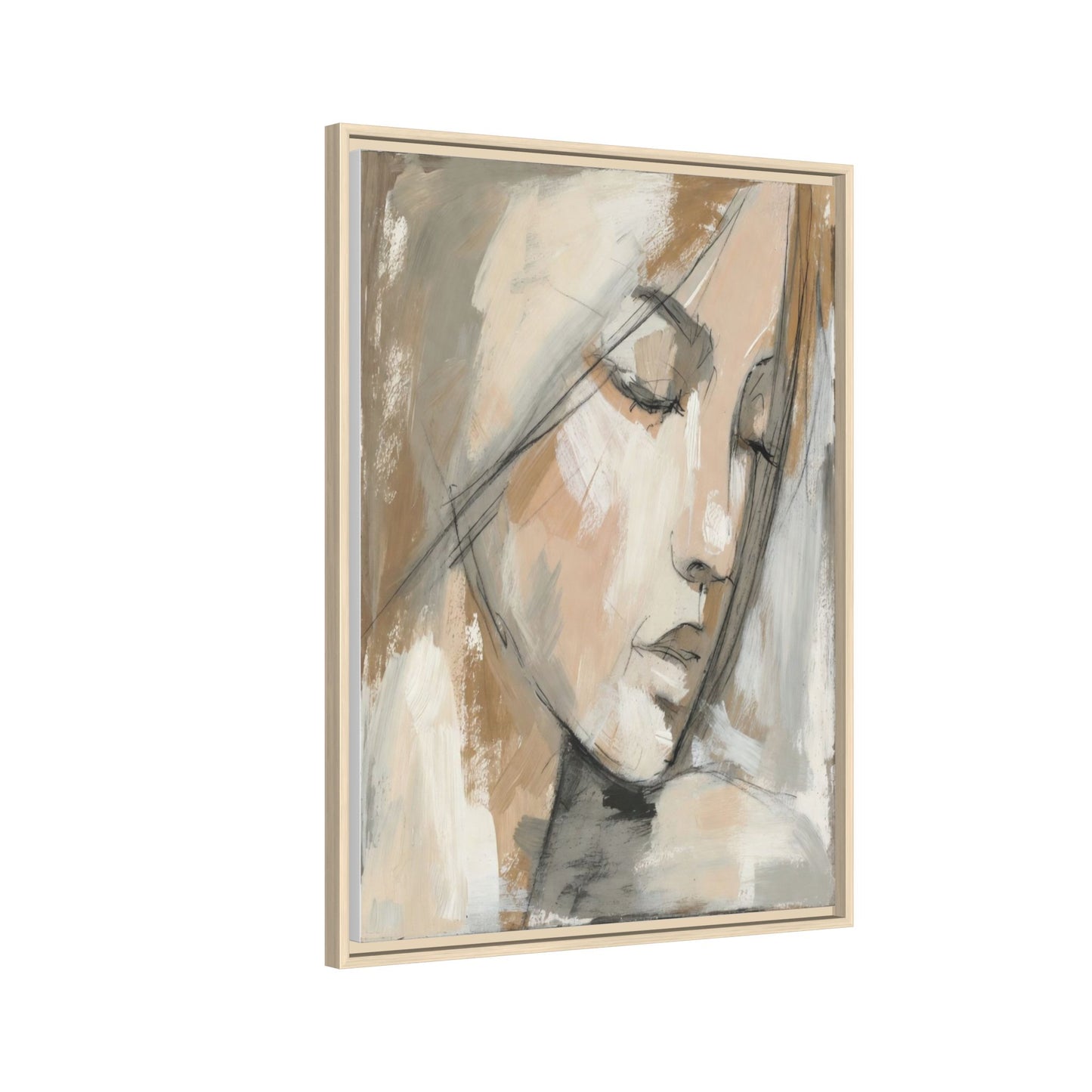 Framed Matte Canvas Art — Serene Abstract Portrait in Neutrals