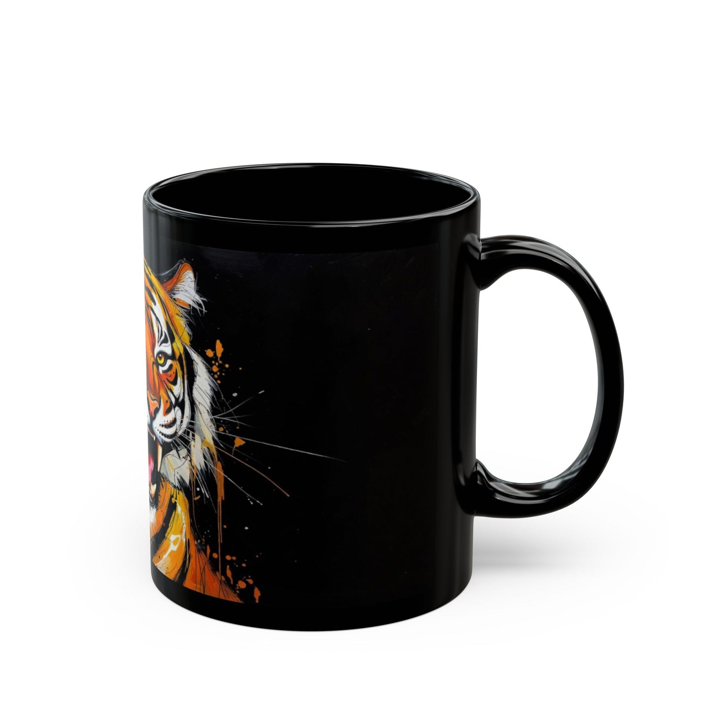 Roaring Tiger Black Mug — Bold Ceramic Coffee Cup (11oz/15oz)