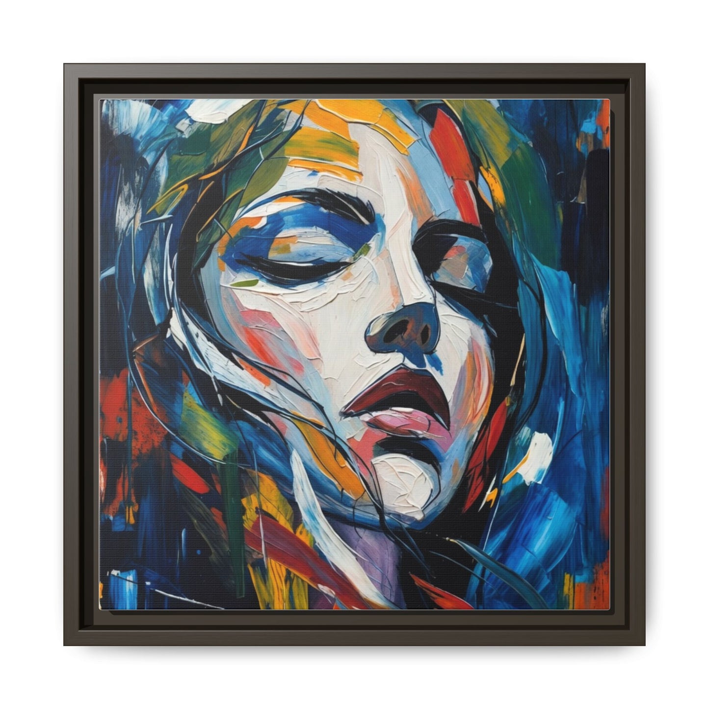 Abstract Colorful Woman Portrait — Framed Matte Canvas Wall Art