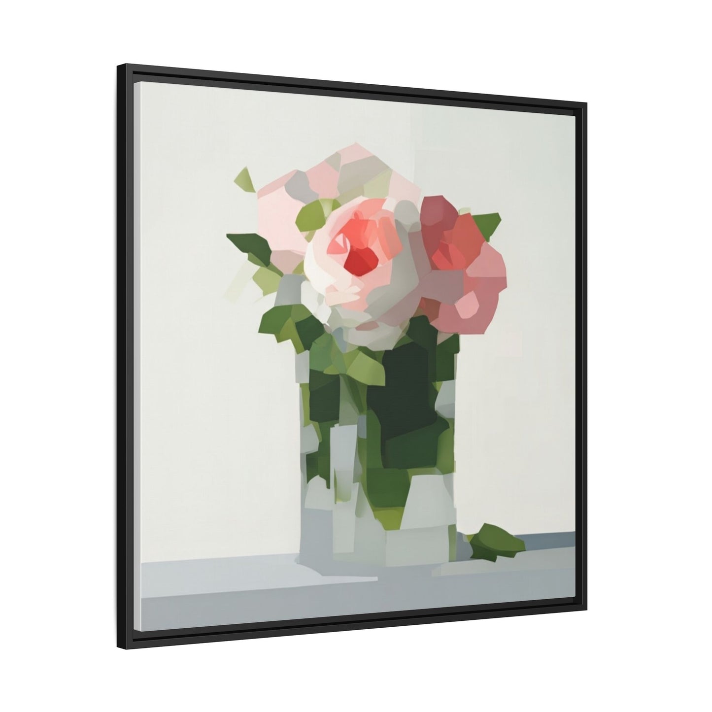 Framed Floral Canvas Print — Modern Pink Roses Still Life