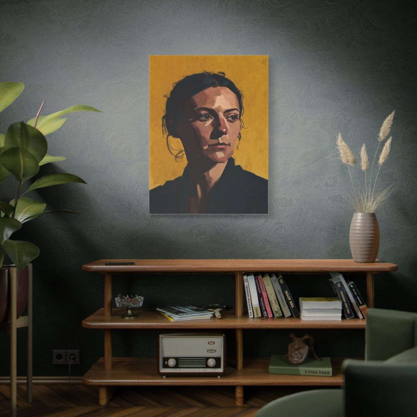Portrait Painting Canvas Print — Moody Golden Female Portrait on Matte Stretched Canvas