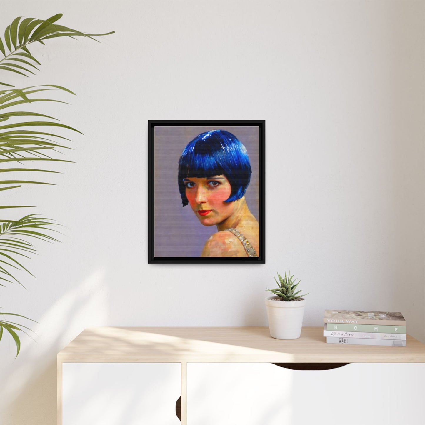 Framed Matte Canvas Art Print — Vintage Portrait with Blue Bob