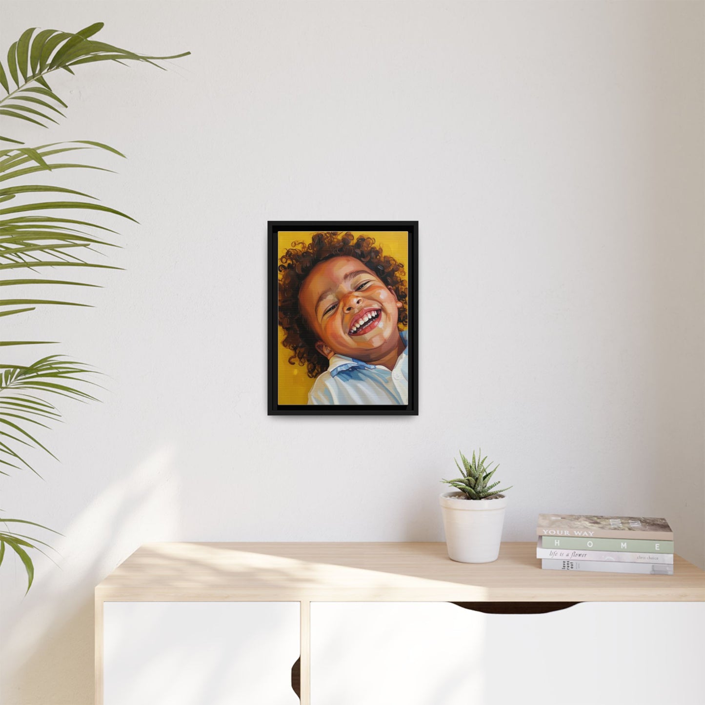 Framed Matte Canvas Print – Joyful Child Portrait, Colorful Nursery Wall Art