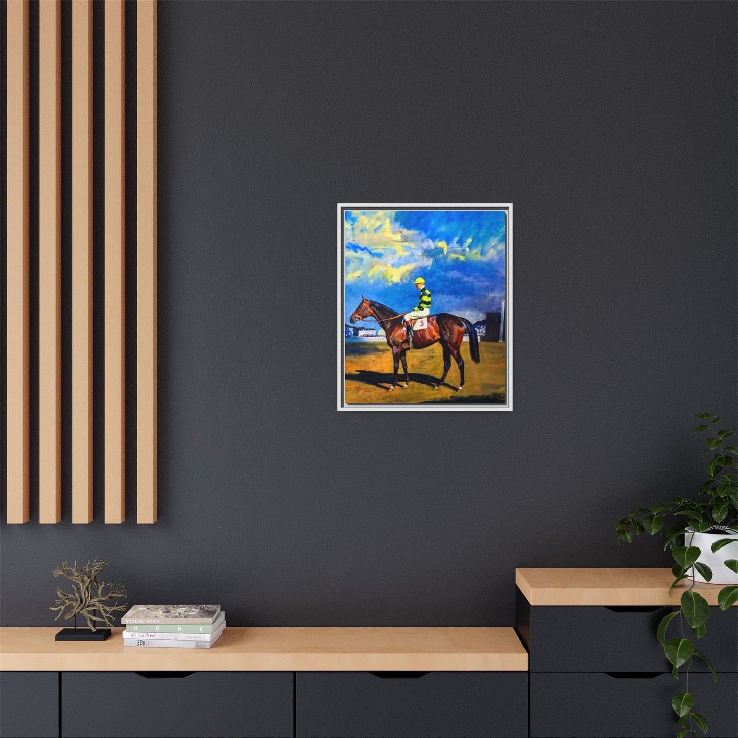 Framed Matte Canvas — Jockey on Racehorse Vintage Equestrian Wall Art