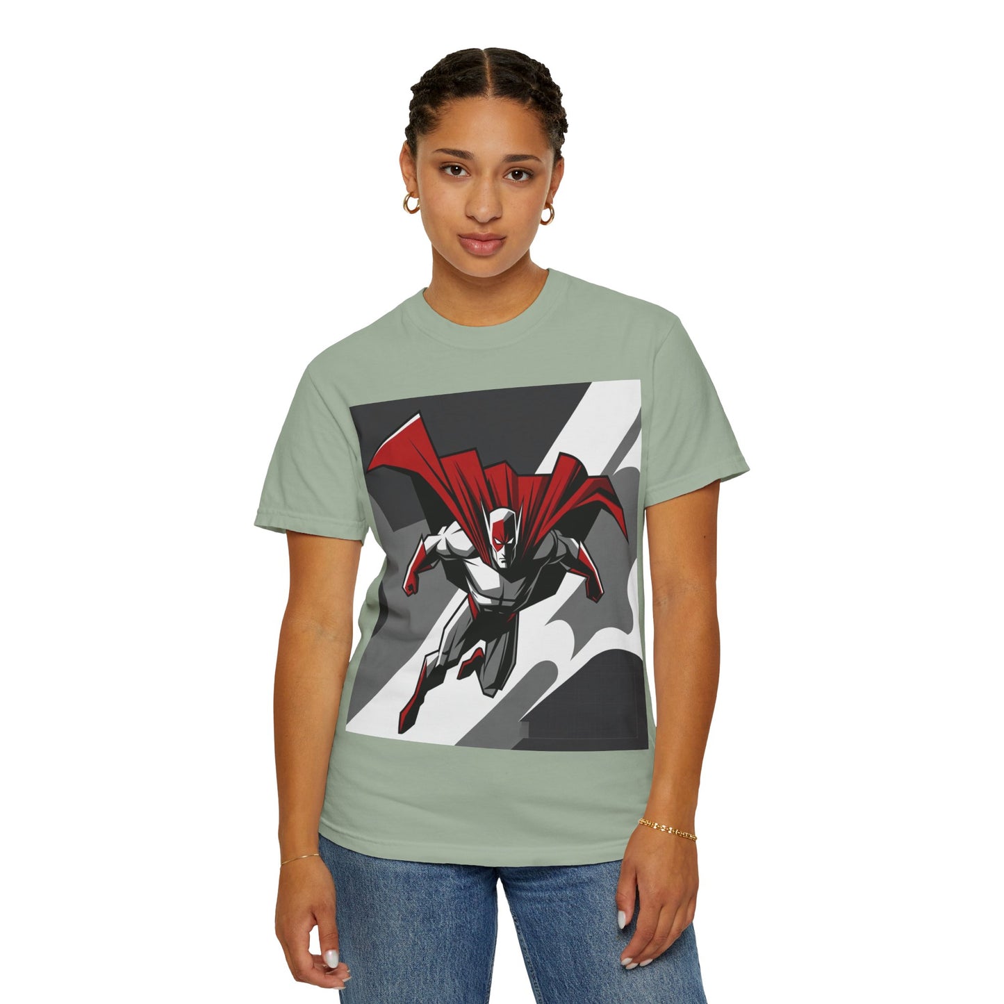 Superhero Action T-Shirt — Red Cape Comic Graphic Tee