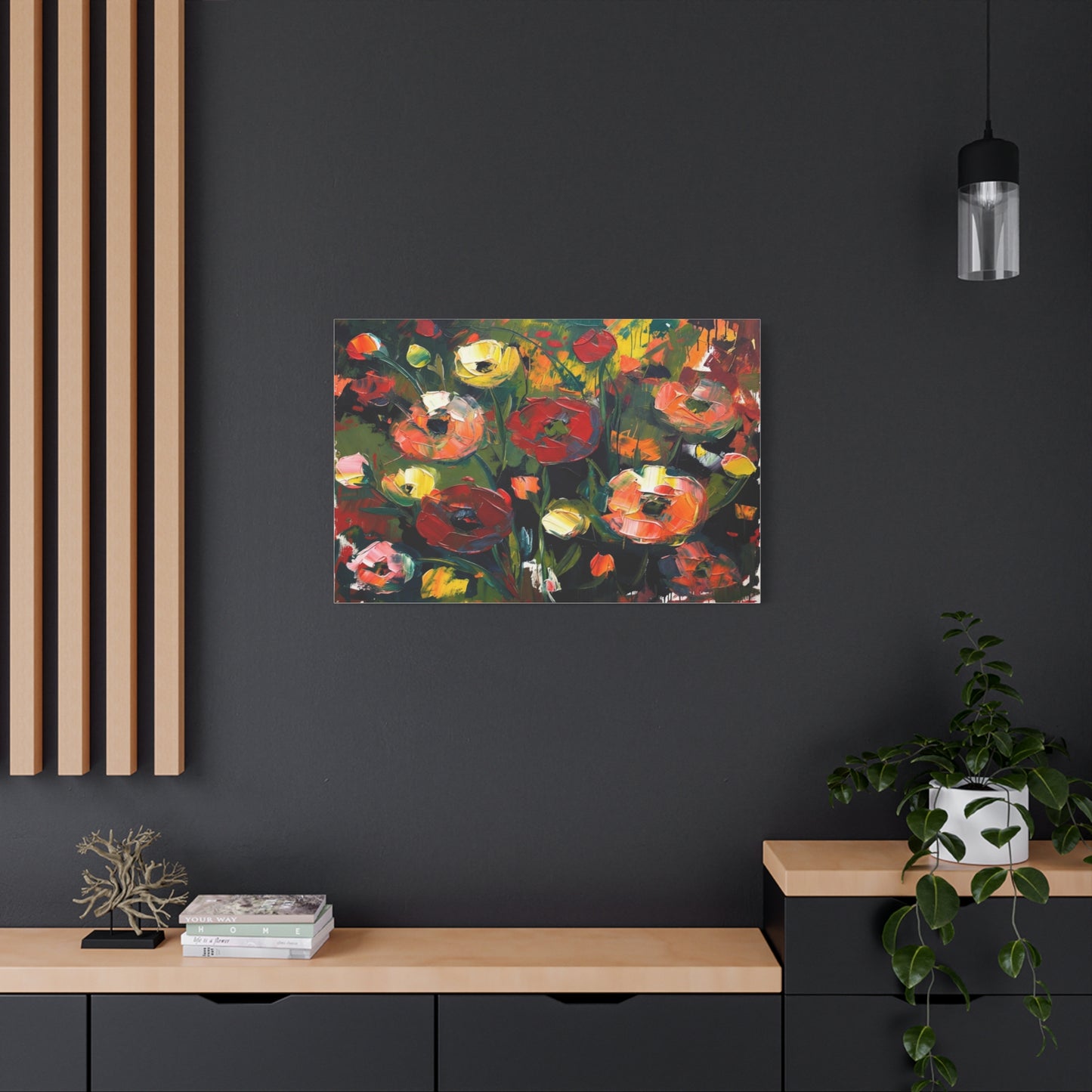 Bold Floral Abstract Canvas Print — Colorful Poppy Wall Art, Matte Stretched 1.25"