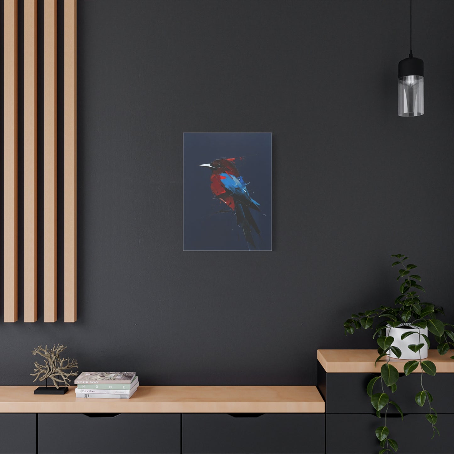 Abstract Red & Blue Bird Canvas Print — Matte Stretched Wall Art