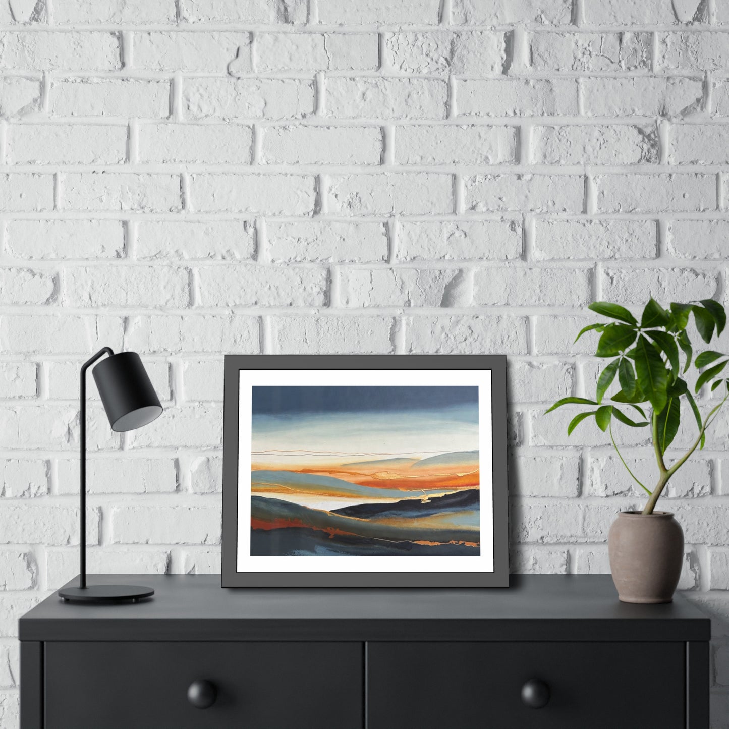 Abstract Golden Landscape Framed Poster — Contemporary Wall Art