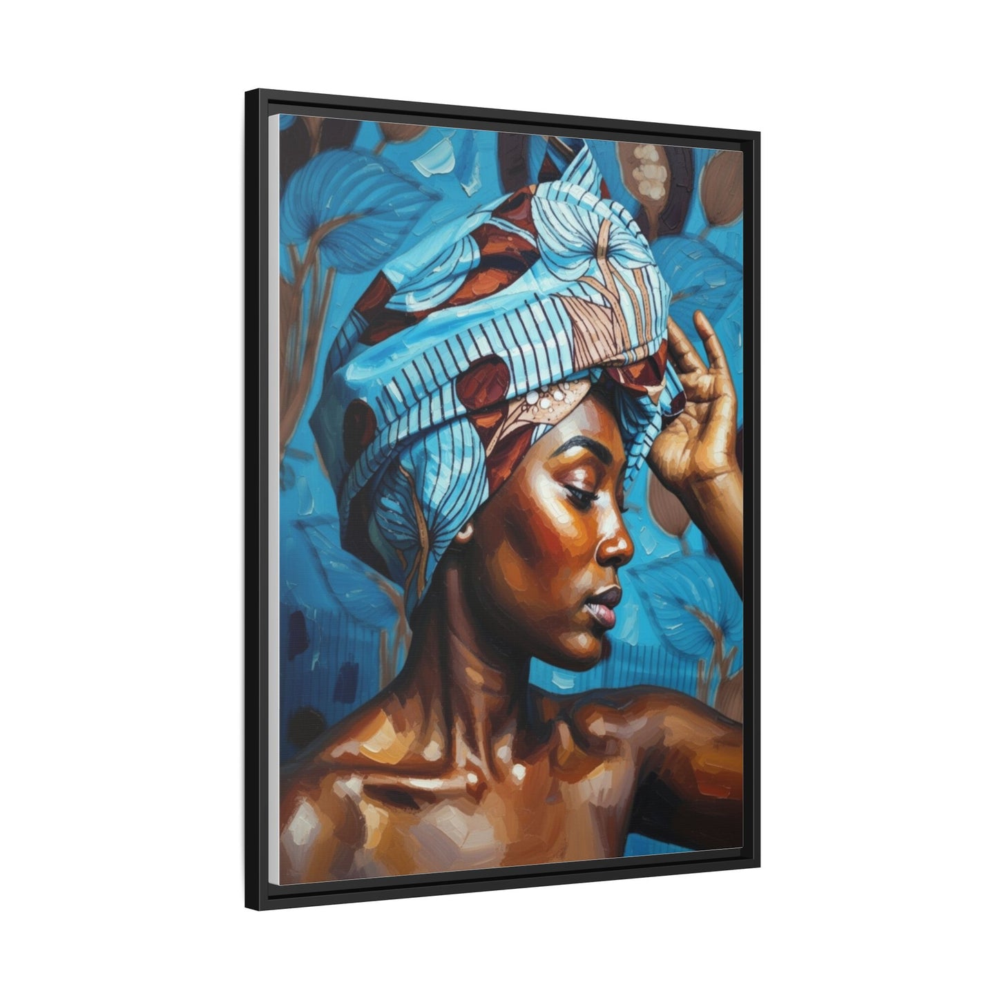 Framed Canvas Art — Portrait of Woman in Blue Headwrap