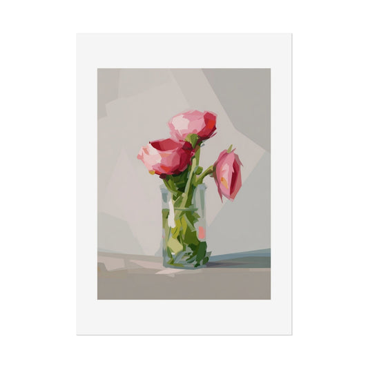 Floral Still Life Poster — Pink Roses in Vase Rolled Art Print
