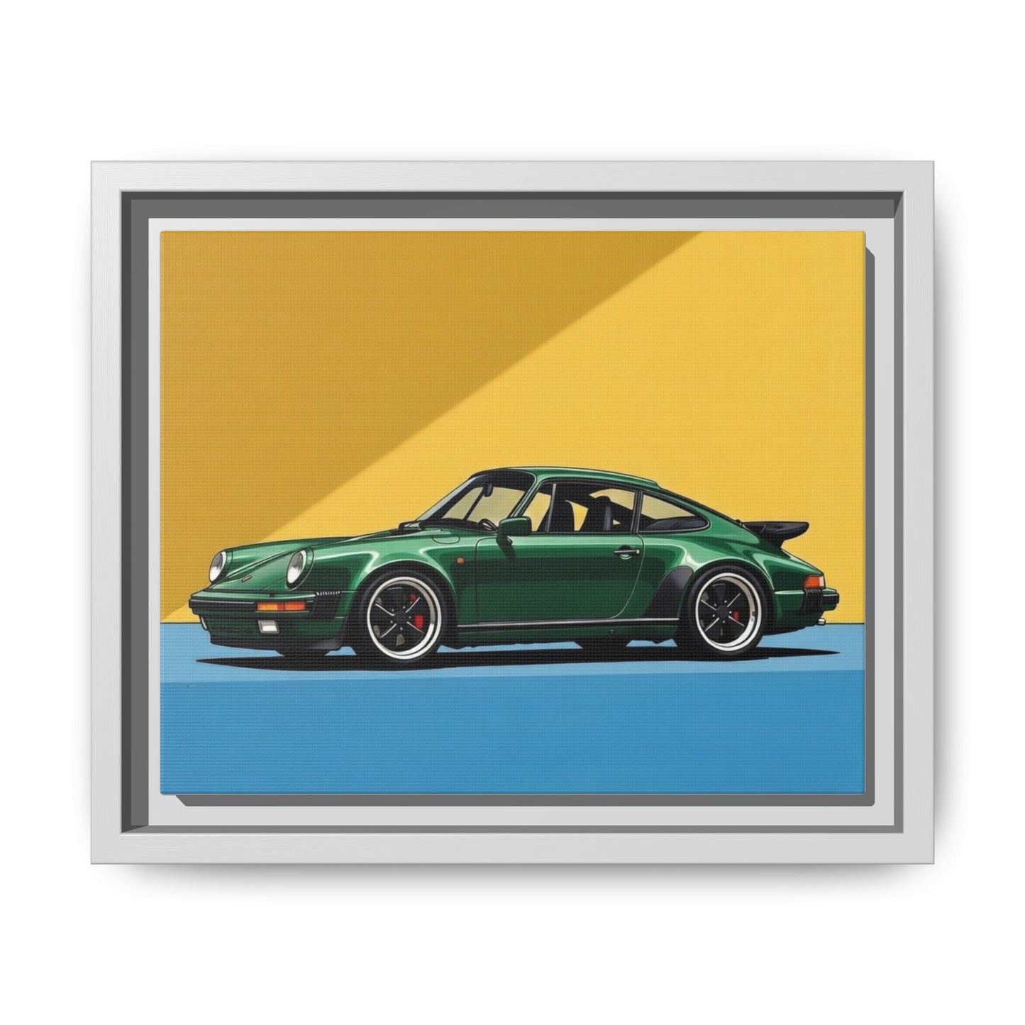 Framed Matte Canvas — Green Sports Car Wall Art