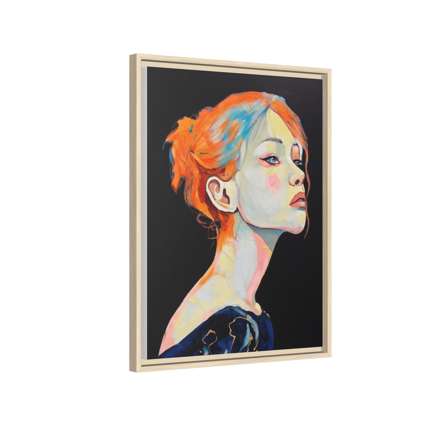 Framed Matte Canvas Portrait — Vibrant Multi‑Color Woman Wall Art