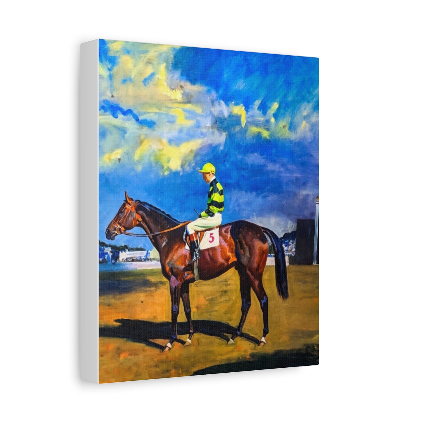 Horse Racing Jockey Canvas Print — Equestrian Art Matte Stretched Wall Decor