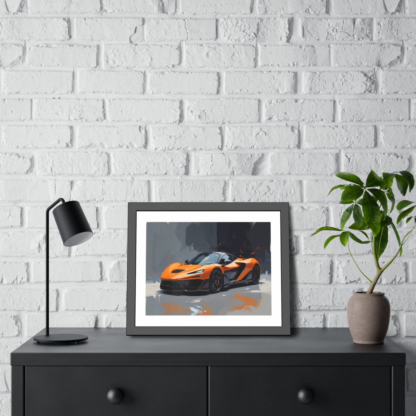 Framed Sports Car Poster — Orange Supercar Art Print