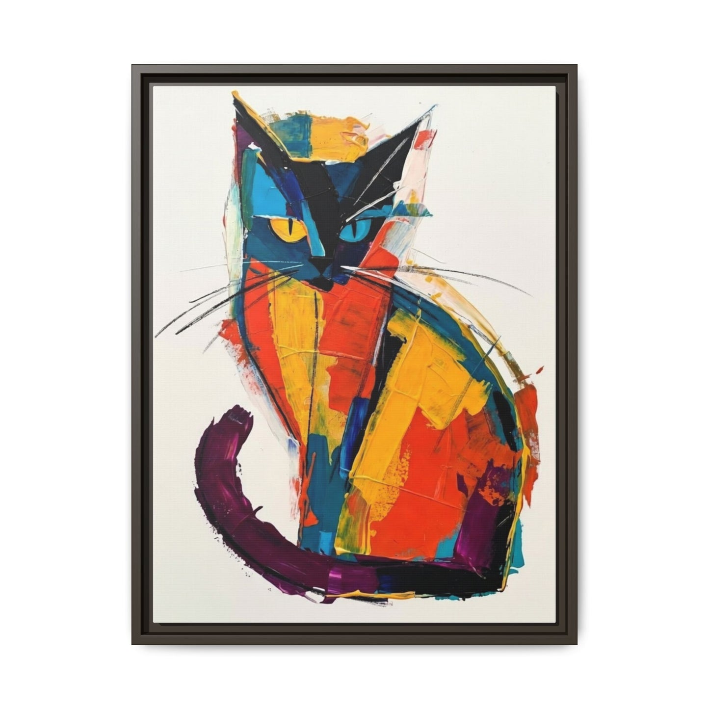 Colorful Abstract Cat Framed Canvas — Modern Matte Wall Art