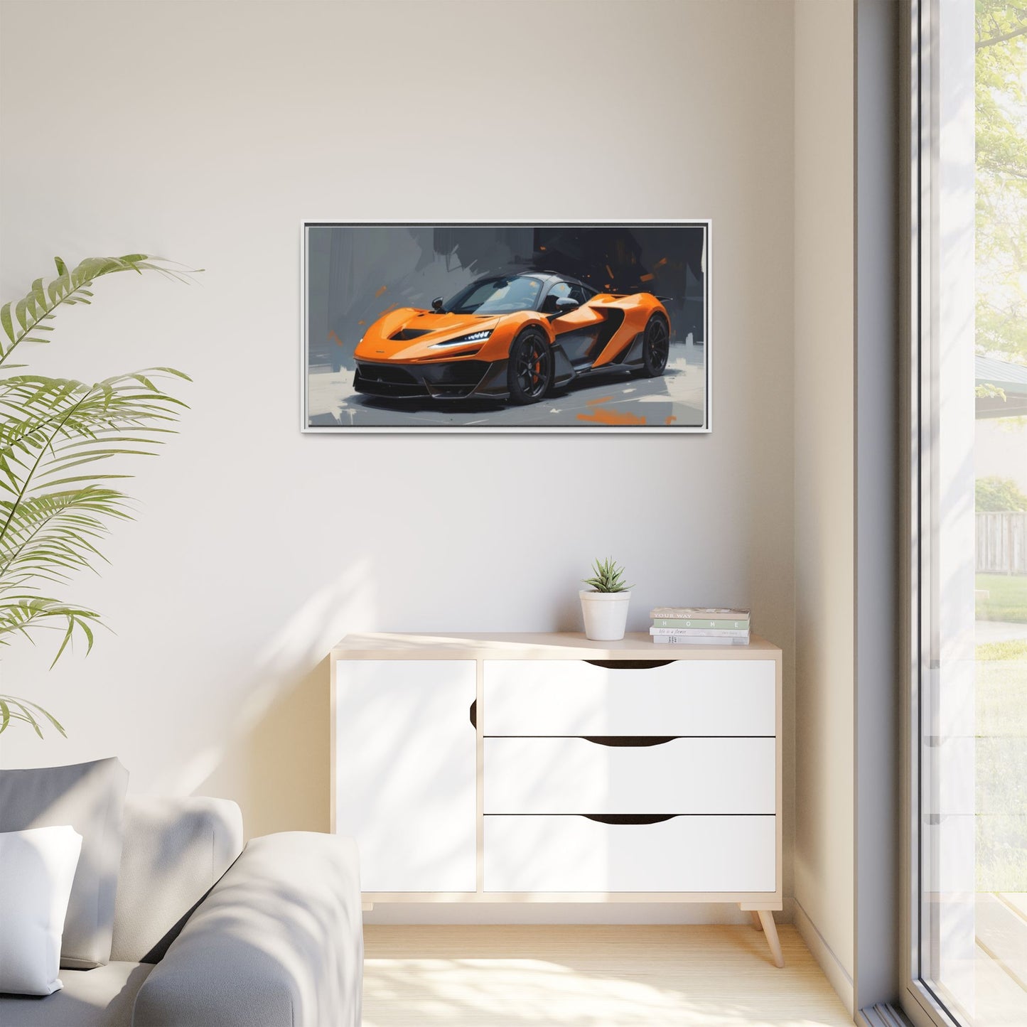 Framed Matte Canvas — Orange Sports Car Print