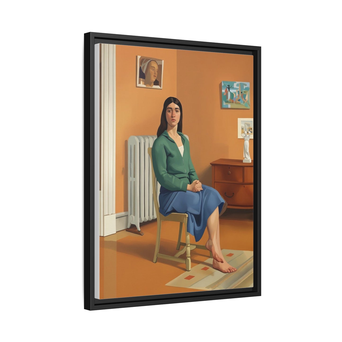 Framed Matte Canvas Print — Woman Seated in Warm Interior (Midcentury Portrait)