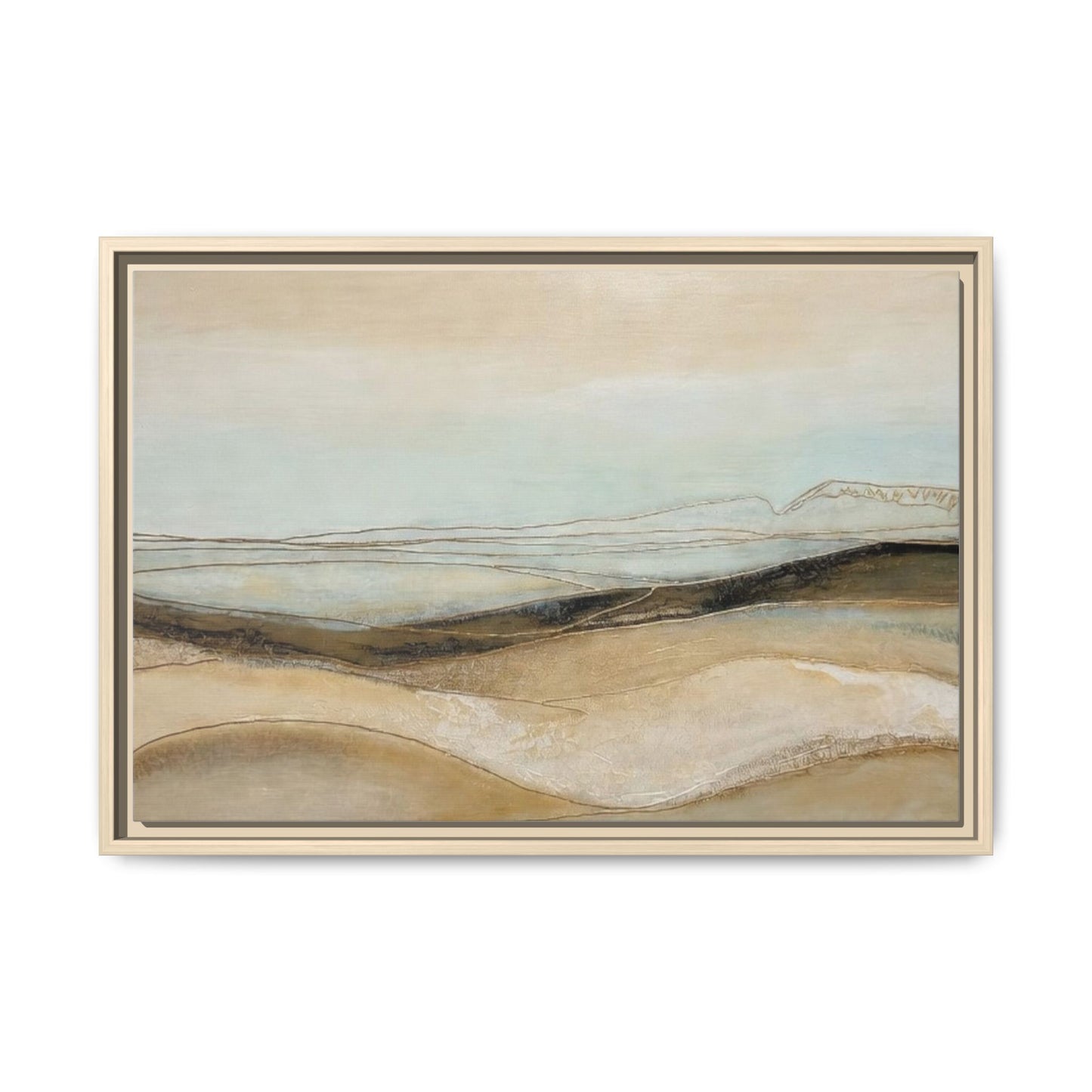 Framed Matte Canvas Wall Art — Neutral Abstract Landscape in Soft Blues & Earth Tones
