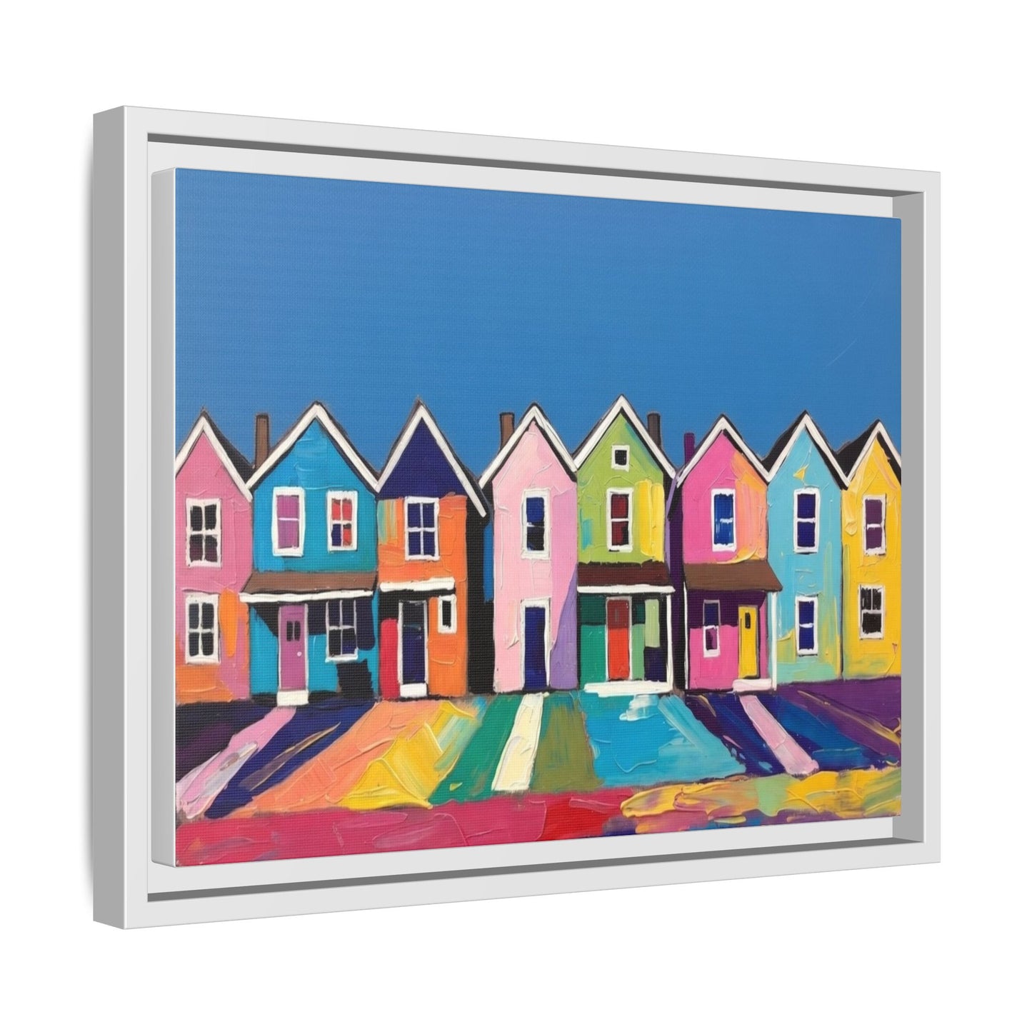 Colorful Beach Houses Matte Canvas Framed Wall Art