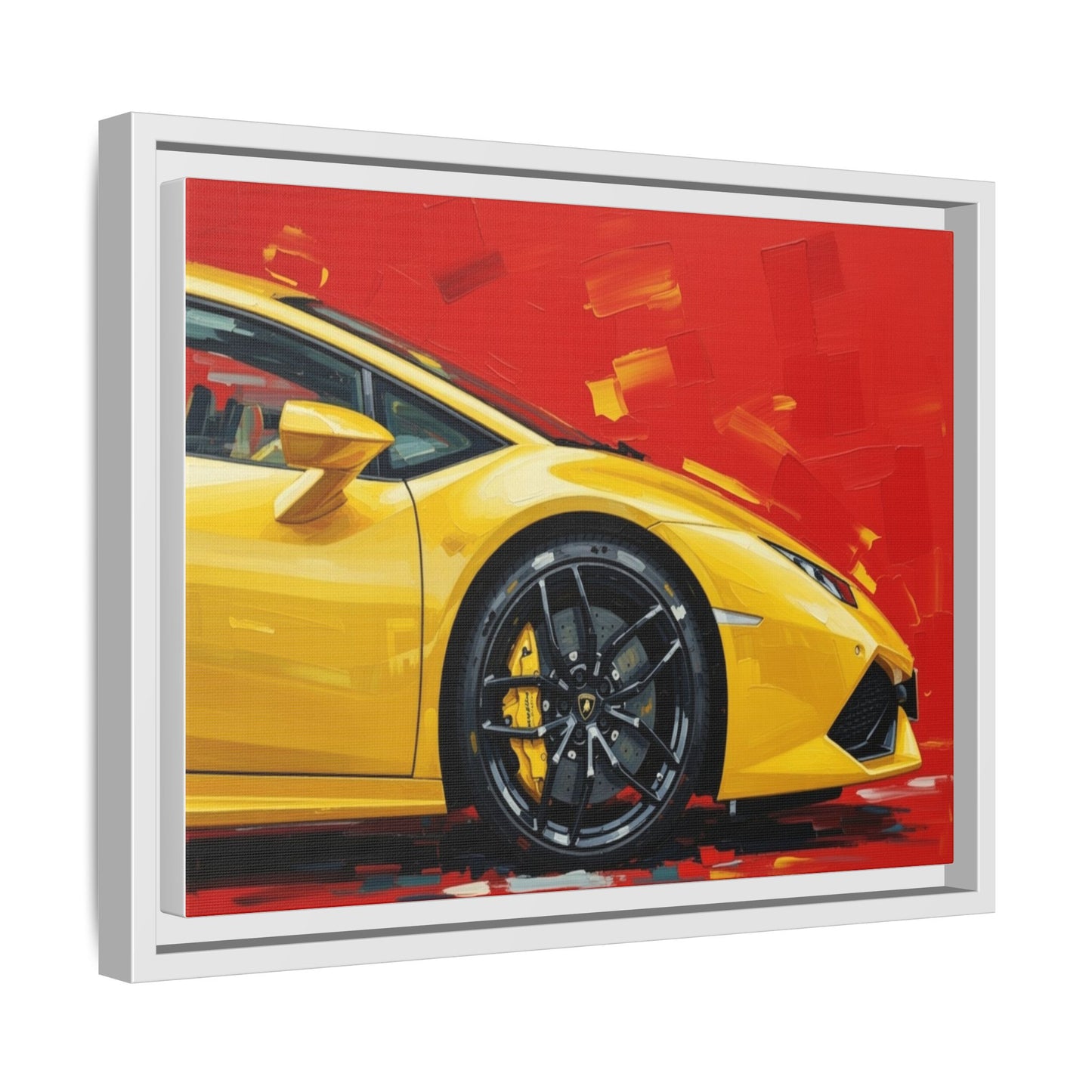 Yellow Sports Car Matte Canvas Print — Framed Automotive Wall Art