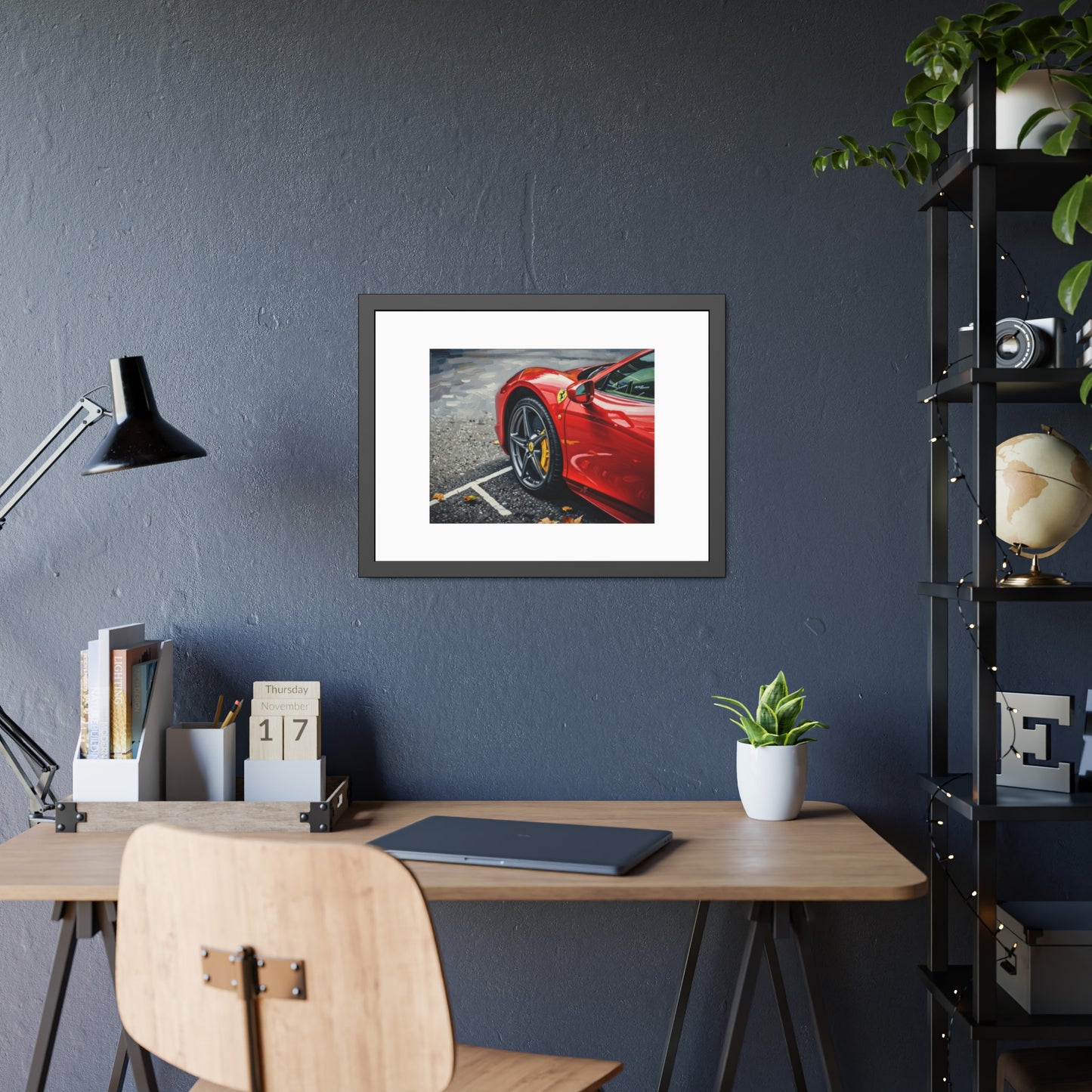 Framed Poster - Red Sports Car Photo, Modern Automotive Wall Art