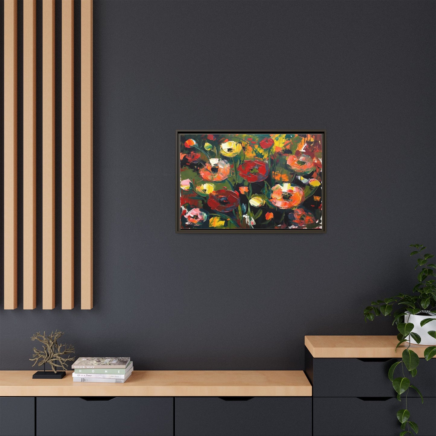 Framed Floral Canvas Print — Vibrant Abstract Poppies Wall Art