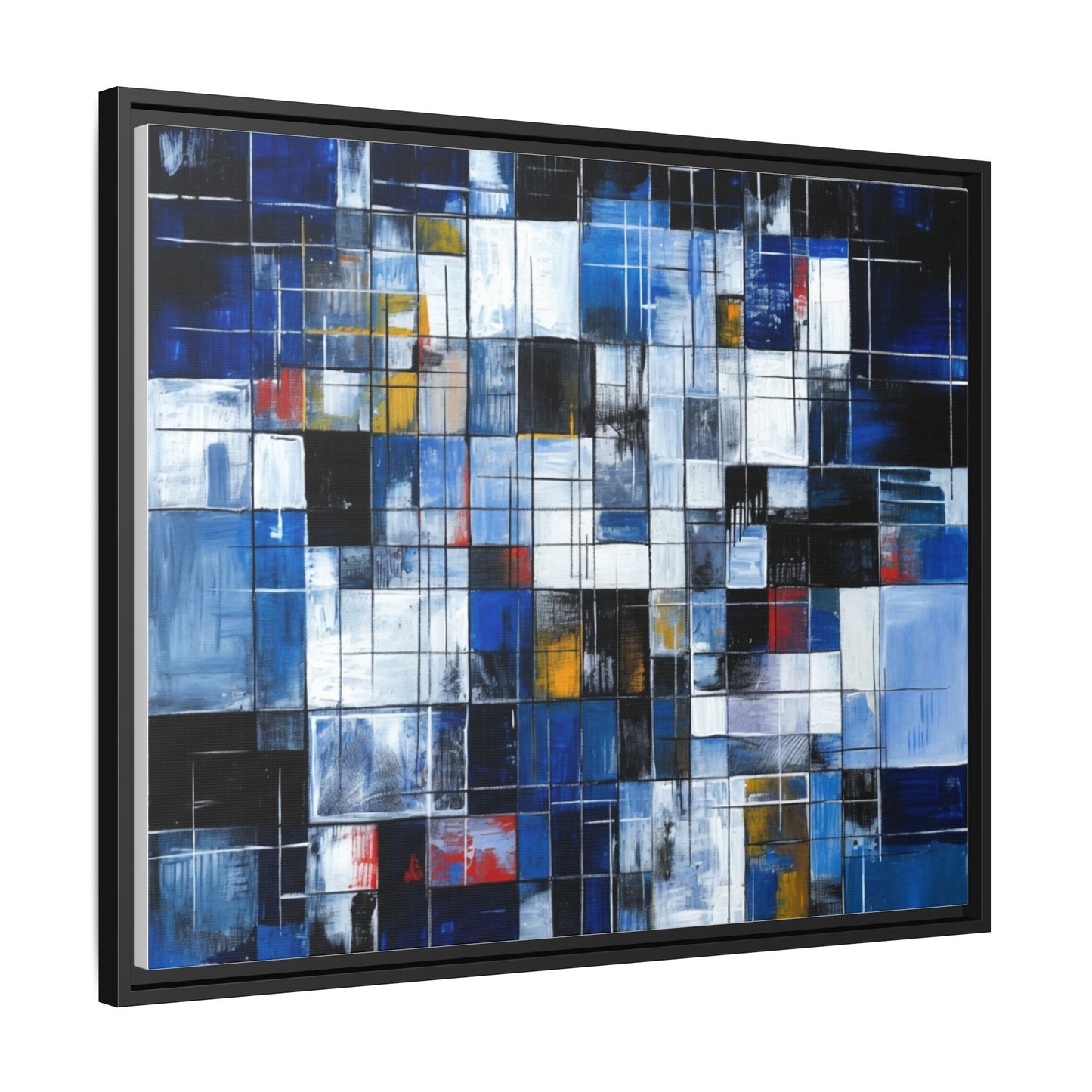 Abstract Blue Grid Matte Canvas Framed Art Print