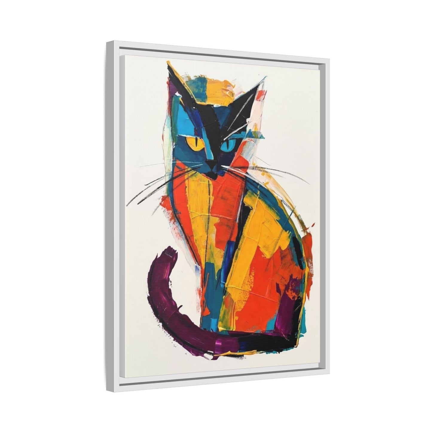 Colorful Abstract Cat Framed Canvas — Modern Matte Wall Art