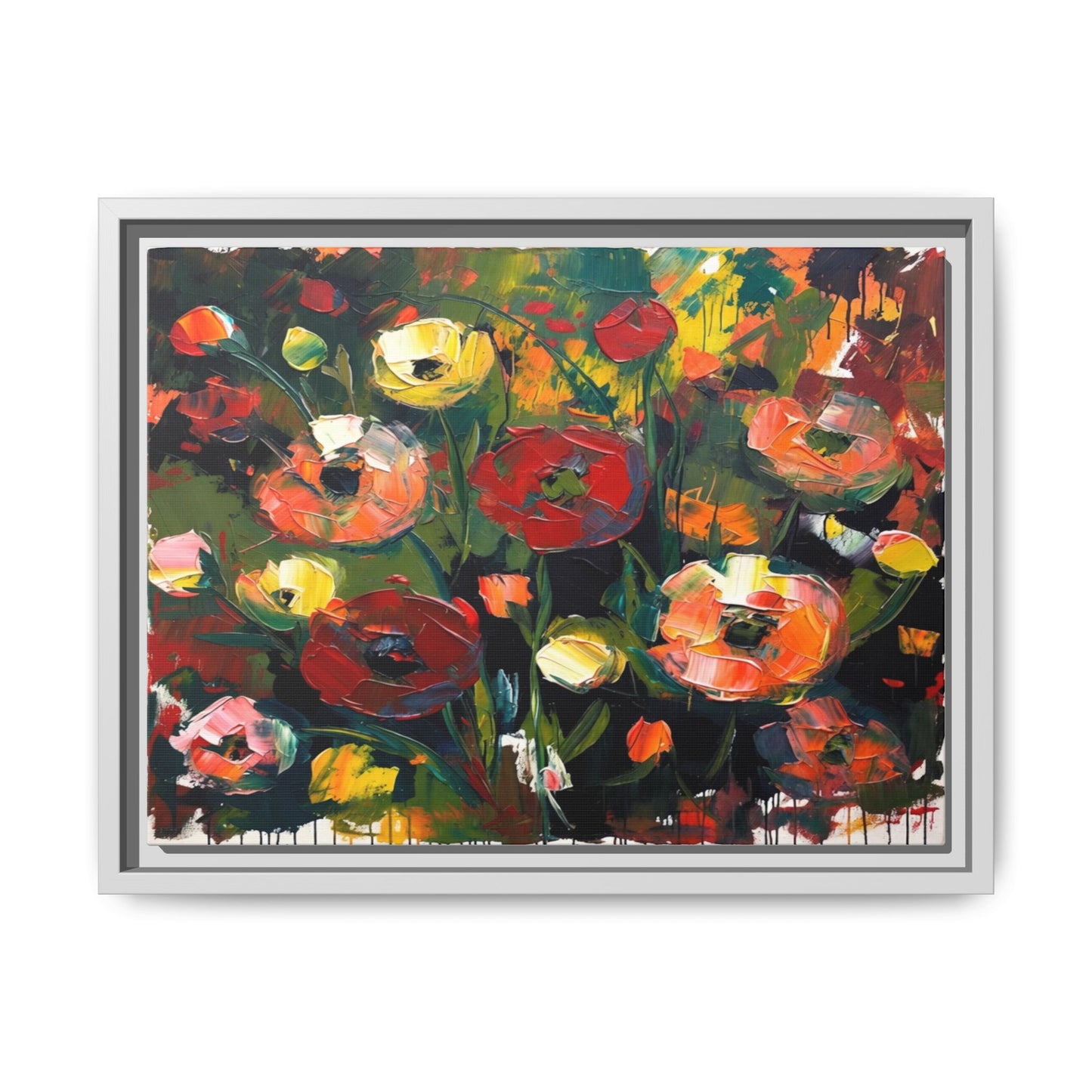 Framed Floral Canvas Print — Vibrant Abstract Poppies Wall Art