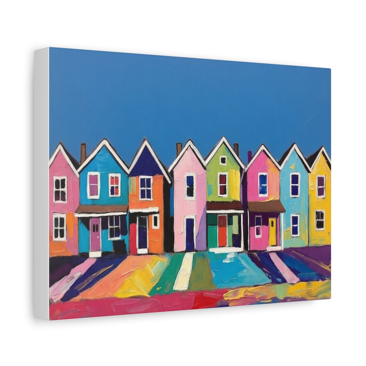 Colorful Row Houses Matte Canvas Print Vibrant Coastal Neighborhood Wall Art