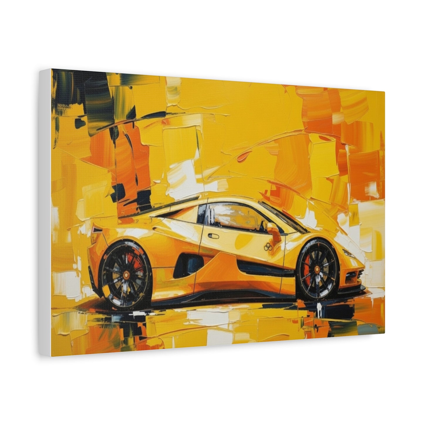 Yellow Sports Car Abstract Canvas Art - Matte Stretched Wall Print