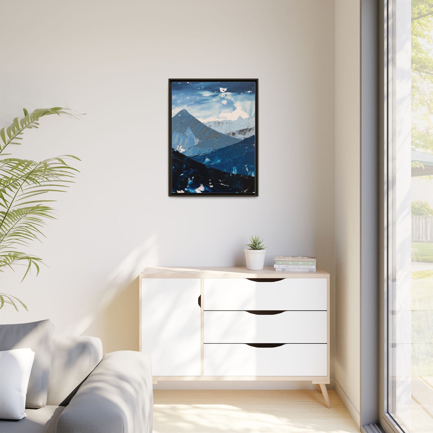 Blue Mountain Landscape Matte Canvas Framed | Abstract Mountain Wall Art