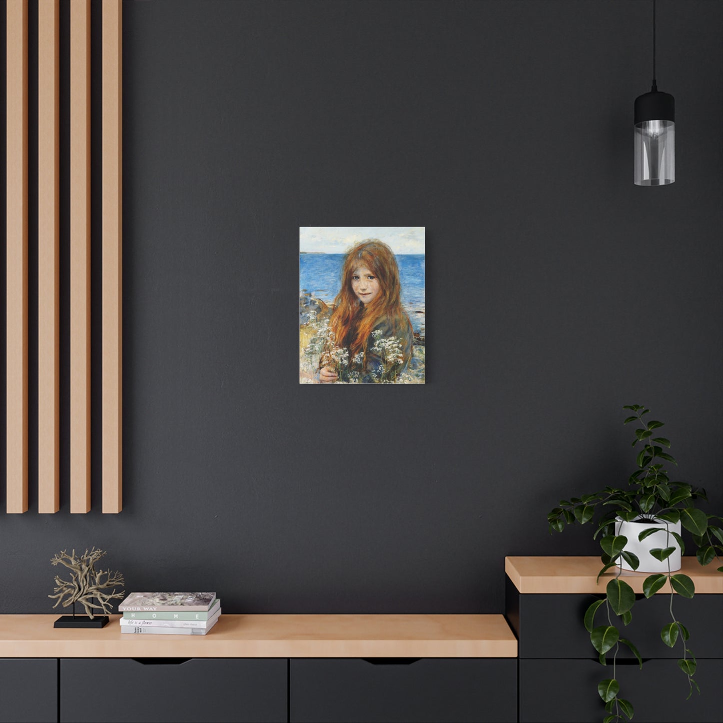 Little girl on the beach by Hans Olaf Heyerdahl Matte Canvas Wall Art Print